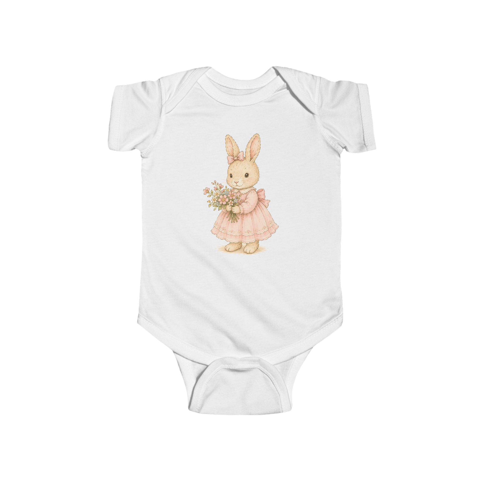 Baby Bodysuit — Vintage Bunny in Pink Dress Infant Onesie
