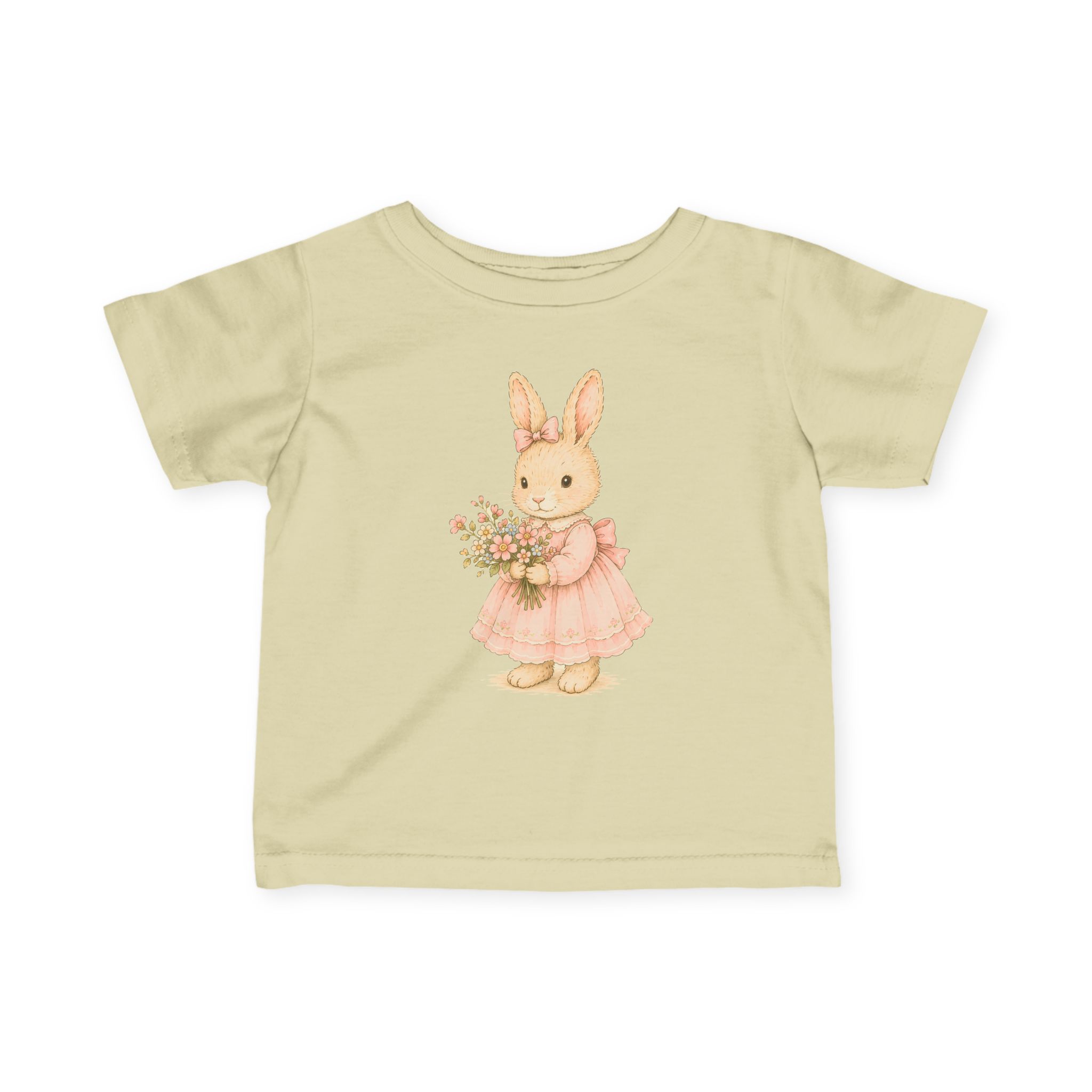 Infant Tee - Vintage Bunny Girl with Bouquet (Personalize Initial on Back) - Image 5