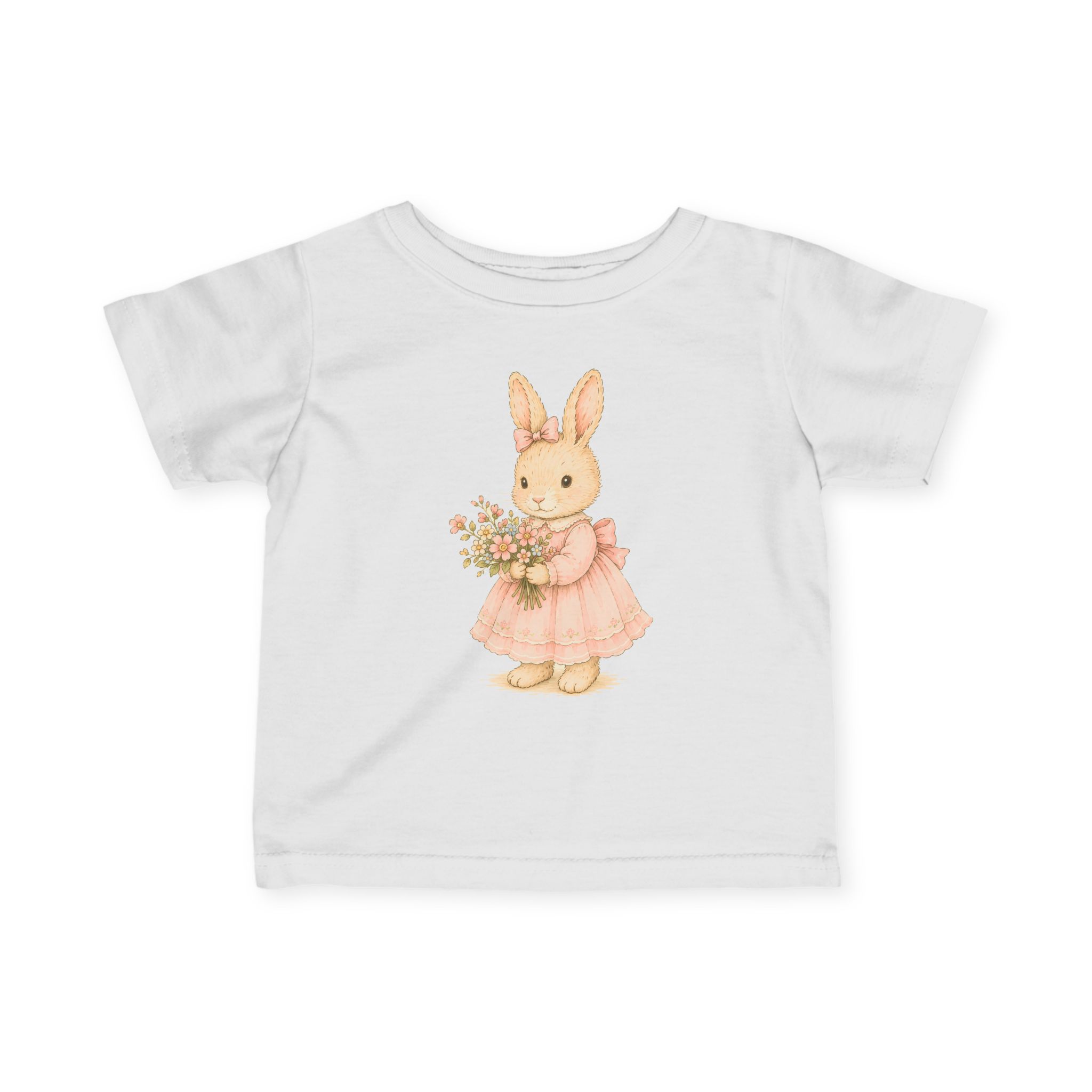 Infant Tee - Vintage Bunny Girl with Bouquet (Personalize Initial on Back)