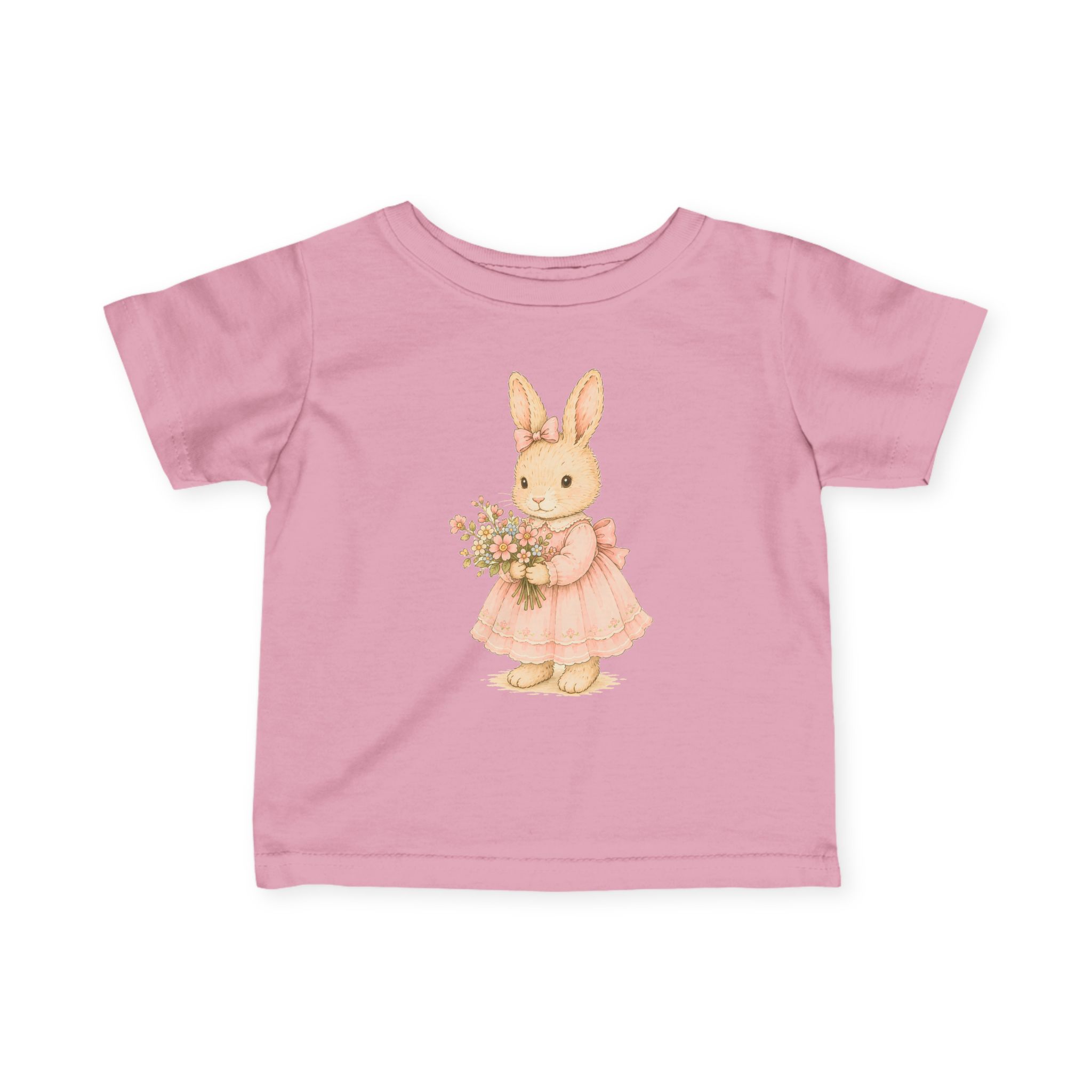 Infant Tee - Vintage Bunny Girl with Bouquet (Personalize Initial on Back) - Image 9