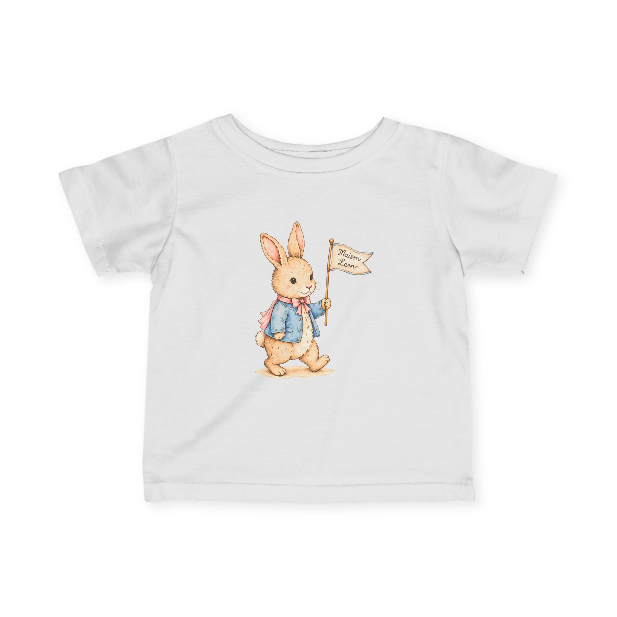 Infant Tee — Watercolor Peter Rabbit with ‘Love You’ Flag (Baby Shower Gift)