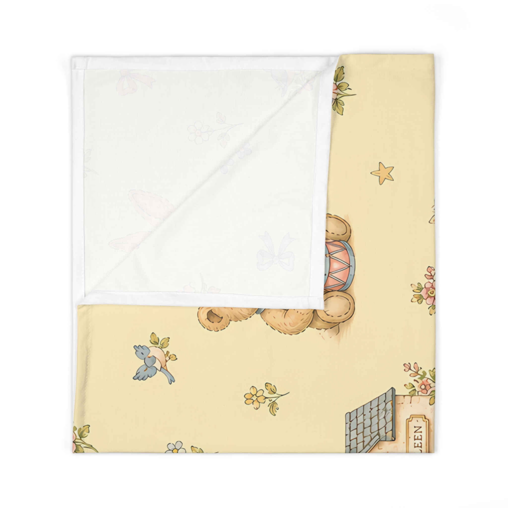 Vintage Nursery Baby Swaddle Blanket — Pastel Toy & Cottage Print - Image 2